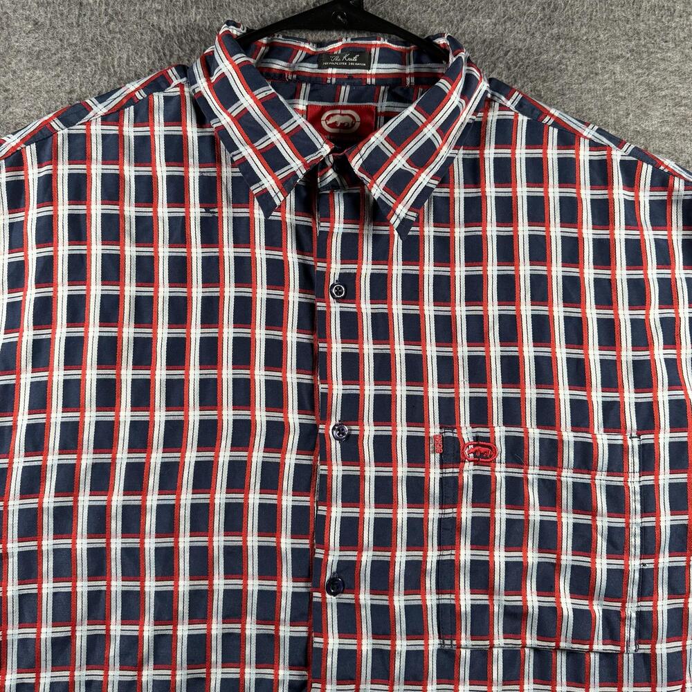 Ecko Unltd The Kurtz Shirt Mens XXL Plaid Short Sleeve Button Up Hip Hop Y2K